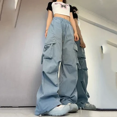 Pants Lastais Mná Y2K Éadaí Sráide Ard-Gluaise Bríste Hip Hop Mná Pócaí Móra Ócáideacha Íseal Téada Tarraingthe Baggy Sweatpants