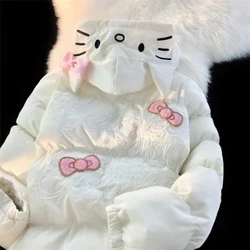 Sanrio Helo Kitty Zipper Down Siaced Côt Argraffu Cartŵn Ciwt Siaced Cotwm Solet Kawaii Ar gyfer Côt Rhydd Achlysurol i Fyfyrwyr