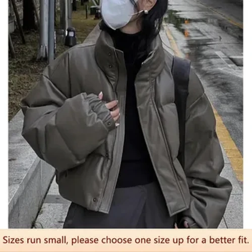 Musim Dingin Pelangsing Longgar Tebal Dipotong Jaket untuk Wanita Ukuran Kecil Puffer Mantel Katun Pakaian Luar