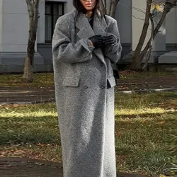 Madingas paltas su apatine apykakle moteriškas rudens žiemos elegantiškas ilgomis rankovėmis moteriškas ilgas paltas Prašmatni kišeninė moteriška striukė su dviguba krūtine