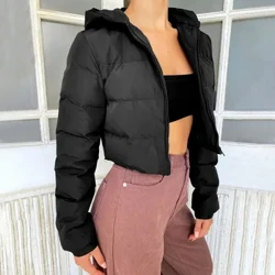 Musim Gugur Musim Dingin Solid Jaket Puffer Jaket lan Mantel kanggo Wanita Gelembung Outerwear Cropped Outwear Zipper Oversized Mantel