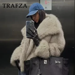 TRAFZA 2024 m. rudens žiema Moterų laisvalaikio dirbtinio kailio striukės Madingi gatvės drabužiai, solidūs, dideli, elegantiški stori paltai