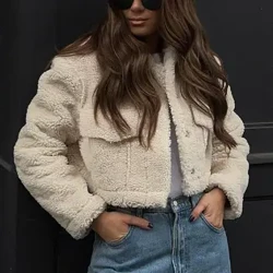 I-Casual Faux Lamb Wool Abesifazane Abafushane Amajazi Asebusika 2023 Isikhwama Esinemikhono Emide Yehlisa Ikhola Ephaketheni Amabhantshi Asekwindla Ezingubo Zabesifazane Ezifudumele