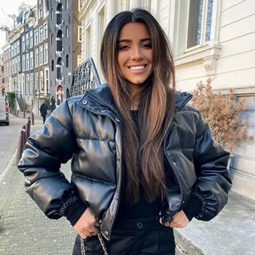 Jachete de iarnă calde și groase din piele PU pentru femei Parka scurtă la modă, bumbac negru, căptușită, jachetă pentru damă, haine elegante cu fermoar 2023