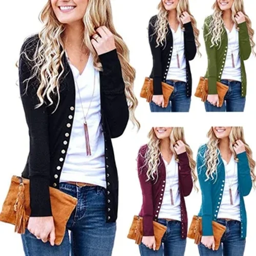 Thời Trang Nữ Thấp Cắt Cổ Chữ V Áo Len Cardigan Mới Thu Chắc Chắn Tay Dài Đan Nút Xuống Áo Len Cardigan Cao Cấp S-2XL