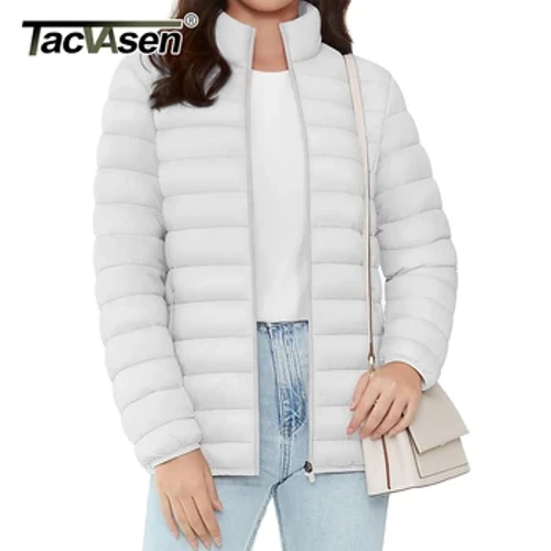 TACVASEN Iomlán Zip Up Jacket Puffer mBan Geimhridh Éadroma Cuilteáilte síos Cótaí Te Briste gaoithe Ócáideach Éadaí Lasmuigh Móra