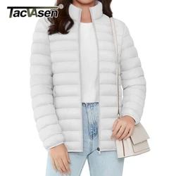 TACVASEN Full Zip Up Puffer Jaket Wanita Musim Dingin Ringan Quilted Down Mantel Hangat Kasual Windbreaker Oversize Luar Ruangan