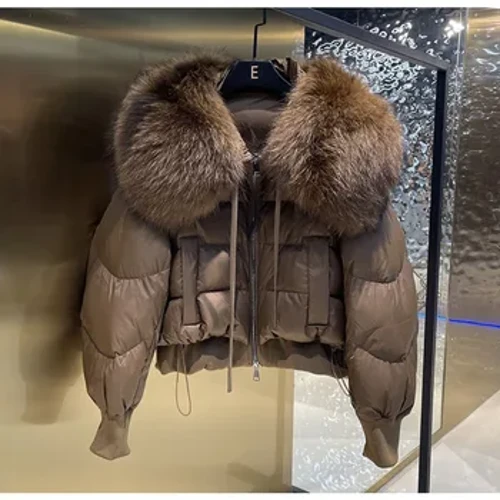 Baru 90% Bebek Putih Bawah Mantel 2023 Musim Dingin Puffer Jaket Wanita Tebal Hangat Pendek Parka Nyata Alami Bulu Rakun Wanita Longgar