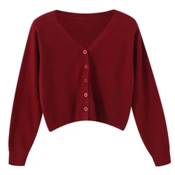 Kāleka lima lōʻihi o ka wahine i ʻoki ʻia i ka ʻāʻī V Pihi i lalo o ka Lede Autumn Winter Knit Nā ʻaʻahu Cardigan hoʻokahi-breasted.