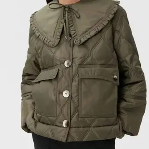 Cwilt Ruffled Math Byr Parkas Côt Merched 3 Lliw Coler Troi i lawr Cardigan Llewys Hir Siaced Merched Breasted Sengl