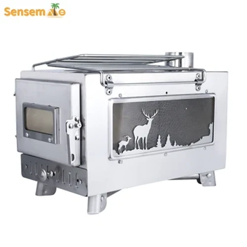 Bếp củi di động lớn có ống cửa sổ, Lò sưởi lều, Cũi cắm trại, Nấu ăn câu cá trên băng, BBQ ngoài trời