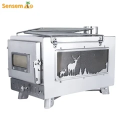Grouss Portable Feier Holz Uewen mat Fënster Päif, Zelt Heizung, Cot Camping, Äis Fëscherei Kachen, Outdoor BBQ