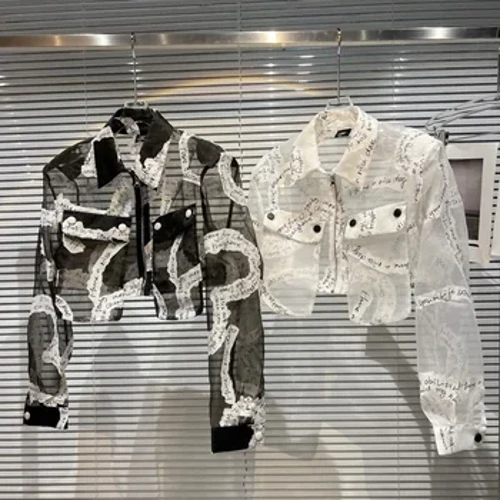 PREPOMP 2022 Nuovi Arrivi di Estate Manica Lunga Gira Imbottiture Collare Lettere Protezione Solare Trasparente Cappotto Sottile Donne GF221