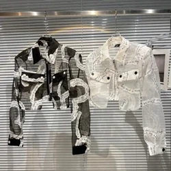 PREPOMP Mùa Hè 2022 Mới Đến Tay Dài Cổ Gập Chữ Cái Trong Suốt Chống Nắng Áo Khoác Mỏng Nữ GF221