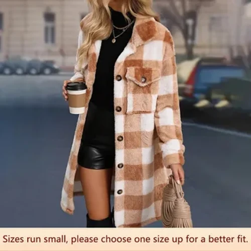 Veste chaude à carreaux pour femmes, décontractée, mi-longue, Double poche, mélange de laine, vêtements d'extérieur, hiver