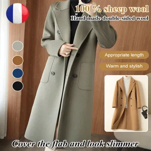 Mantel Elegan Jas Parit Musim Dingin Panjang Setengah Mantel Wol untuk Wanita Musim Gugur Vintage Windbreakers Jaket Longgar Turn-Down Kerah