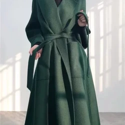 2024 vinterjakke kvinder vandbølgemønster kashmirfrakke lang high-end dobbeltsidet uldblandinger luksusovertøj Streetwear