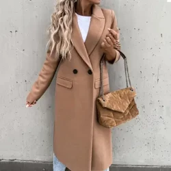 Musim Gugur Musim Dingin Mantel untuk Wanita pakaian obor jaket mantel Single breasted warna solid wanita ramping panjang jaket wol mantel