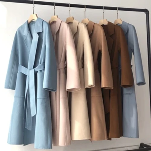Koreanesch Fraen Handgemaach Hepburn gewellte Waasser Ripples Mantel Duebelsäiteg Kaschmir Woll Long Woolen Jacket Kaschmir Mantel