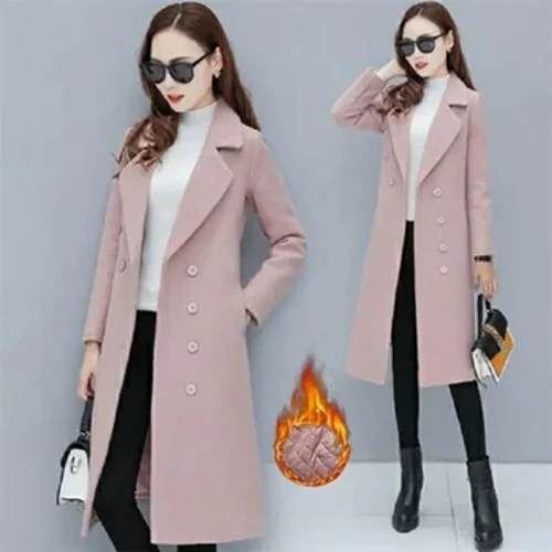 Weiblech Wollen Mantel Velvet 2023 Damen Double-Breasted Woolen Mantel Fréijoer an Hierscht Wollen Mantel Moudekostüm Kraang Décke Trench