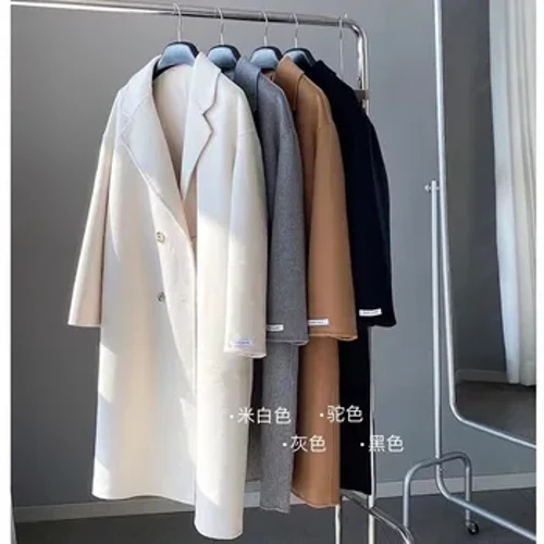 2023 Autumn Women Drouble Breasted Woolen Ofu Fa'alelei Sitaili Sitaili Fa'ata'ita'i Fa'ata'ita'i Fa'ata'ita'i La'ei Uumi Peleti pito i luga Abrigo Mujer