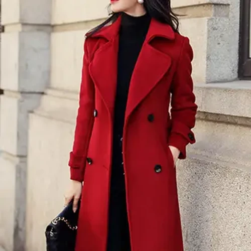 Abrigo térmico de invierno para mujer, chaqueta de negocios a media pantorrilla, abrigo Formal de mezcla de lana con doble botonadura, grueso