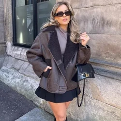 TRAF Donna Giacche in ecopelle spessa per donna Cappotto Autunno Inverno Caldo misto lana Cappotti Giacca in peluche di mezza stagione Capispalla
