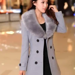 Damen Faux Pelz Halsband Massive Trenchcoats Lady Slim Doppelbreasted Woolen Jacken Mantel Nei Hierscht Wanter Weiblech Outwear 5Xl