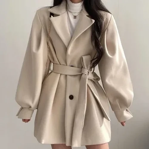 HELIAR femmes boutons à lacets Trench manteau avec poches laine col rabattu manches longues TRAF manteau pardessus femmes automne hiver