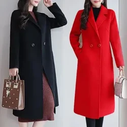 Damen, Wollmantel, stilvoll, Damen, Wollmantel, Revers, langärmlig, zwei Knöpfe, Taschen, Herbst/Winter, mittellange Strickjacke, Oberbekleidung