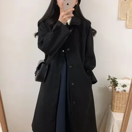 Höst Vinter Dam Faux Yllerock Mode Koreansk Oversized Midi Thicke Jacka Harajuku Solid Elegant All Match Blends Ytterkläder