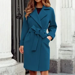 Kvinner Peacoat Trench Coat Uformell Middels lang overfrakk Lapel Åpen foran Cardigan Yttertøy Ull Vinter Vinterjakker for kvinner