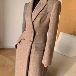 2024 L'alu huluhulu wahine Elegant Woolen Blazer Jackets Vintage Korean Slim Suit Overcoat Winter Office Lede ma waho