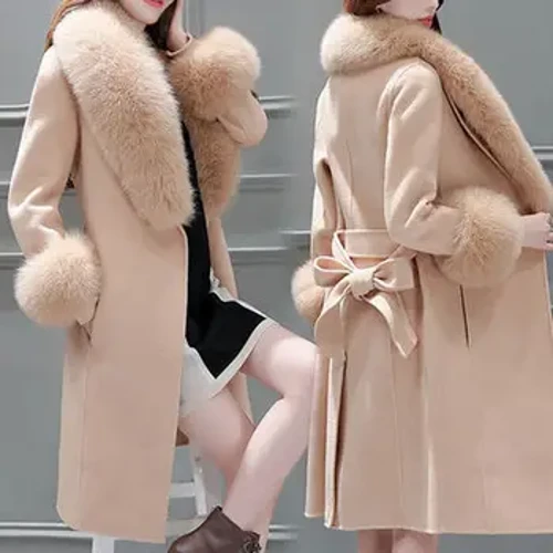 Áo khoác len áo khoác mùa đông nữ phiên bản Hàn Quốc của việc tự canh tác lớn cổ áo lông thú Áo khoác len Áo khoác Parka