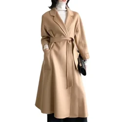 2023 Koreanske kvinner Håndlaget bølgepapp Vann Ripples Coat Dobbeltsidig Cashmere Ull Lang ulljakke Cashmere Coat Yttertøy