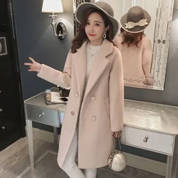 2021 Luksus Elegant Vinteroverfrakke Lang ulden frakke Cardigan England stil kvindelig lang frakke Løs solid uldjakke til kvinder