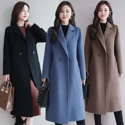 2022 Höst Vinter Nytt Mode Ullrock Kvinnor Lyxmärke Lång Lös Dubbelknäppt Mycket Varm Ullrock Elegant Plus Size 3XL