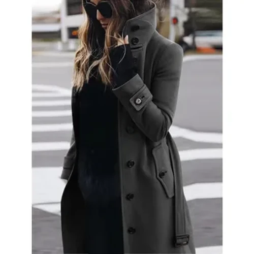 Automne hiver nouveau manteau en laine femmes coupe ajustée Cardigan grand manteau femmes à manches longues simple boutonnage col montant manteau en laine