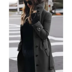 Høst Vinter Ny ullfrakk Dame Slim Fit Cardigan Large Coat Dame Langermet Enkeltspent stativ ullfrakk