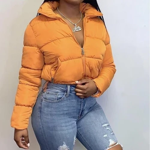 Fashion Wanita Musim Dingin Hangat Parka Mantel Tebal Padded Quilted Coat Cropped Jaket Pendek Zip Up Stand Collar Outwear Overcoat