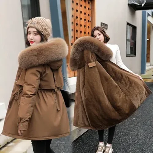 2023 Mới Áo Khoác Mùa Đông Nữ Áo Dù Thời Trang Áo Dài Phối Len Có Mũ Trùm Đầu Parkas Mỏng Với Cổ Lông Ấm Áp Tuyết Mặc đệm Quần Áo