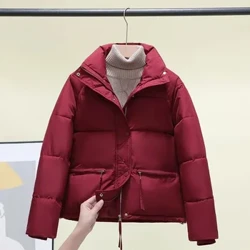 Parkas gruesas informales con cuello levantado para mujer, chaquetas cortas cálidas de algodón a la moda, abrigos blancos con cremallera coreana, prendas de vestir, novedad de 2023