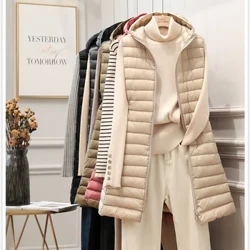 Musim Dingin Wanita Tanpa Lengan Jaket Katun Baru Jaket Bantalan Panjang Berkerudung Rompi Parka Ramping Rompi Musim Dingin Panjang