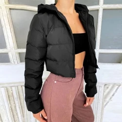 Nei 2022 Fraen Neist Koteng gepolstert Jackett Braun Schwaarz Hierscht Wanter Hooded Short Coat Zip Parkas Warm Moud Dammen