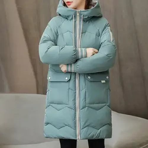 Parkas con capucha cortavientos de longitud media para mujer, abrigos de algodón, abrigo de moda coreana, chaqueta acolchada informal para nieve