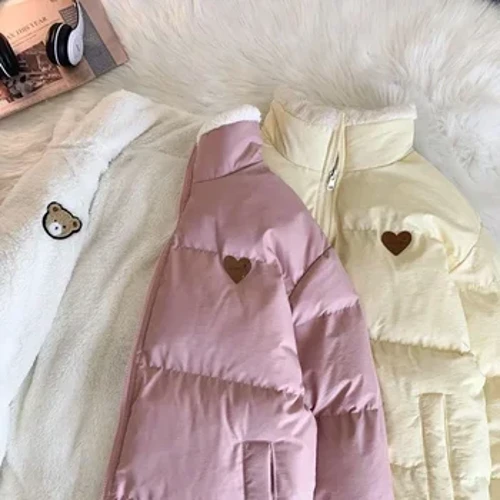 JMPRS Sevimli Nakış Parkas Ceket Kadın Kış Kore Moda Kalın Gevşek Sıcak Ceket Çift Taraflı Tasarım Pembe Öğrenci Giysileri