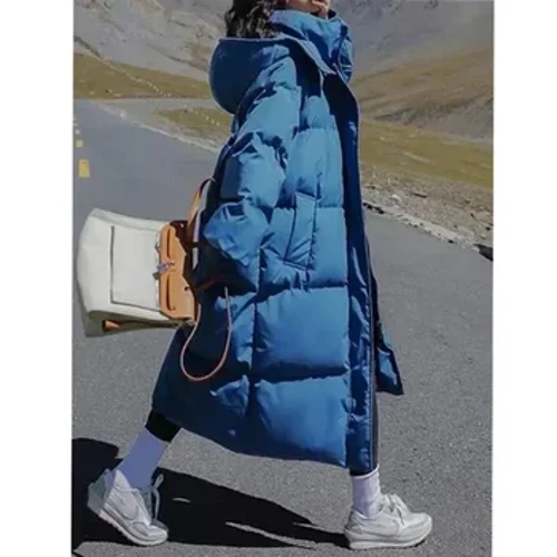 Siaced Gaeaf 2024 Côt Hir Newydd i Lawr Siacedi Cotwm Côt Swigen Ffasiwn Corëeg Rhydd Corëeg Buggy Hooded Parkas Dillad Allanol Benywaidd