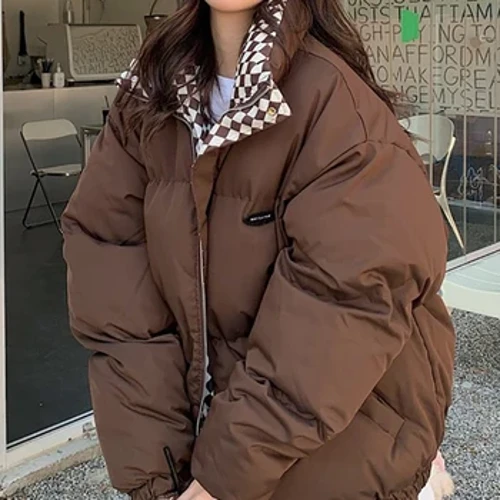 Siaced Cotwm Gaeaf Down Merched 2023 Côt Padiog Loose Zipper Newydd Benyw Tewychu Soled Tewychu Cynnes Siacedi Parcas Du Khaki