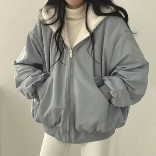 Siaced Merched Gaeaf Cashmir Côt Fer â Chwfl ar y ddwy ochr Côt Oen WooCotton Cotwm Gwisgo Merched Parka Merched