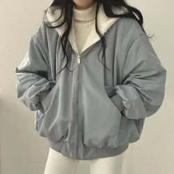 Jaket Wanita Musim Dingin Kasmir Berkerudung Mantel Pendek di Kedua Sisi Domba Mantel Katun Katun Wanita Pakaian Wanita Parka
